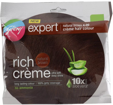 Крем - фарба "Колір: Натуральний коричневий 4.00" 20 г + 20 мл, Годредж; Cream hair colour natural brown 20 g + 20 ml, Godrej