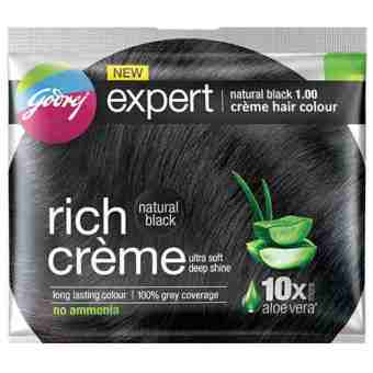 Крем - фарба "Колір: Натуральний чорний 1.00" 20 г + 20 мл, Годредж; Cream hair colour natural Black 1. 00 20 g + 20 ml, Godrej