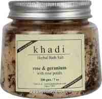 Соль для ванны Роза и герань Herbal bath salt Rose &amp; geranium Salt 200 gm Khadi
