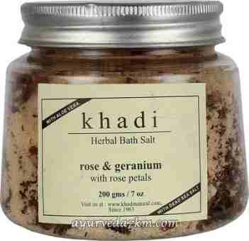 Соль для ванны Роза и герань Herbal bath salt Rose &amp; geranium Salt 200 gm Khadi