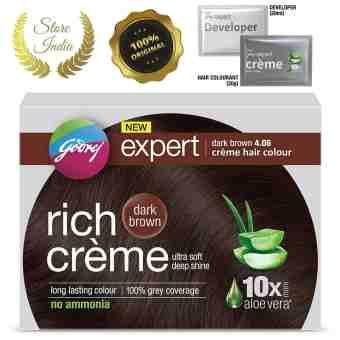 Крем - фарба "Колір: Темно - коричневий 4.06" 20 г + 20 мл, Годредж; Cream hair colour dark brown 20 g + 20 ml, Godrej
